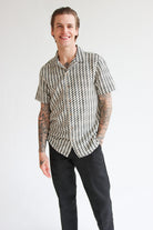 Natural Zigzag Textured Knit Button Up Shirt