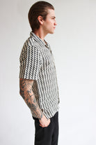 Natural Zigzag Textured Knit Button Up Shirt