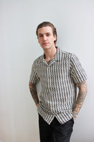 Natural Zigzag Textured Knit Button Up Shirt