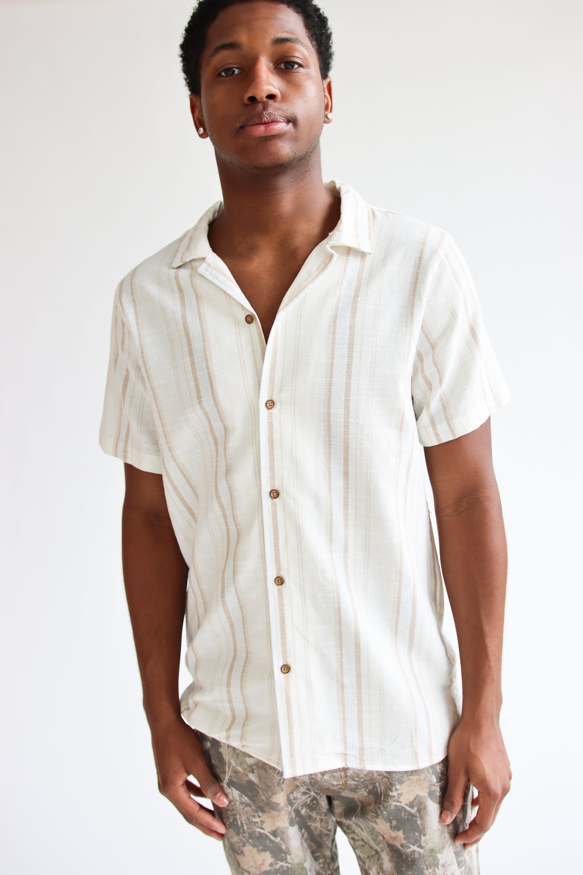 Beachy Beige Stripe Button Up