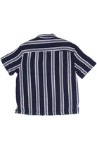 Navy Textured Knit Striped Button Up Shirt