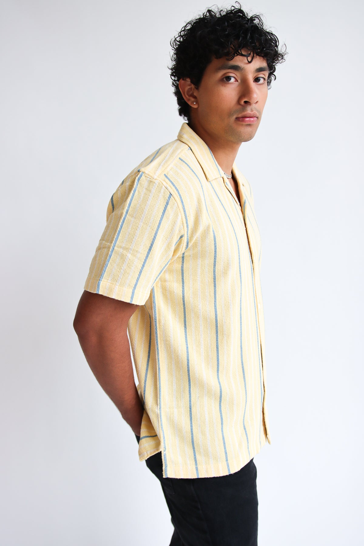 Yellow Striped Woven Button-Up Shirt