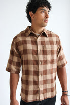 Brown Check Woven Knit Button Up Shirt