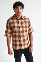 Brown Check Woven Knit Button Up Shirt