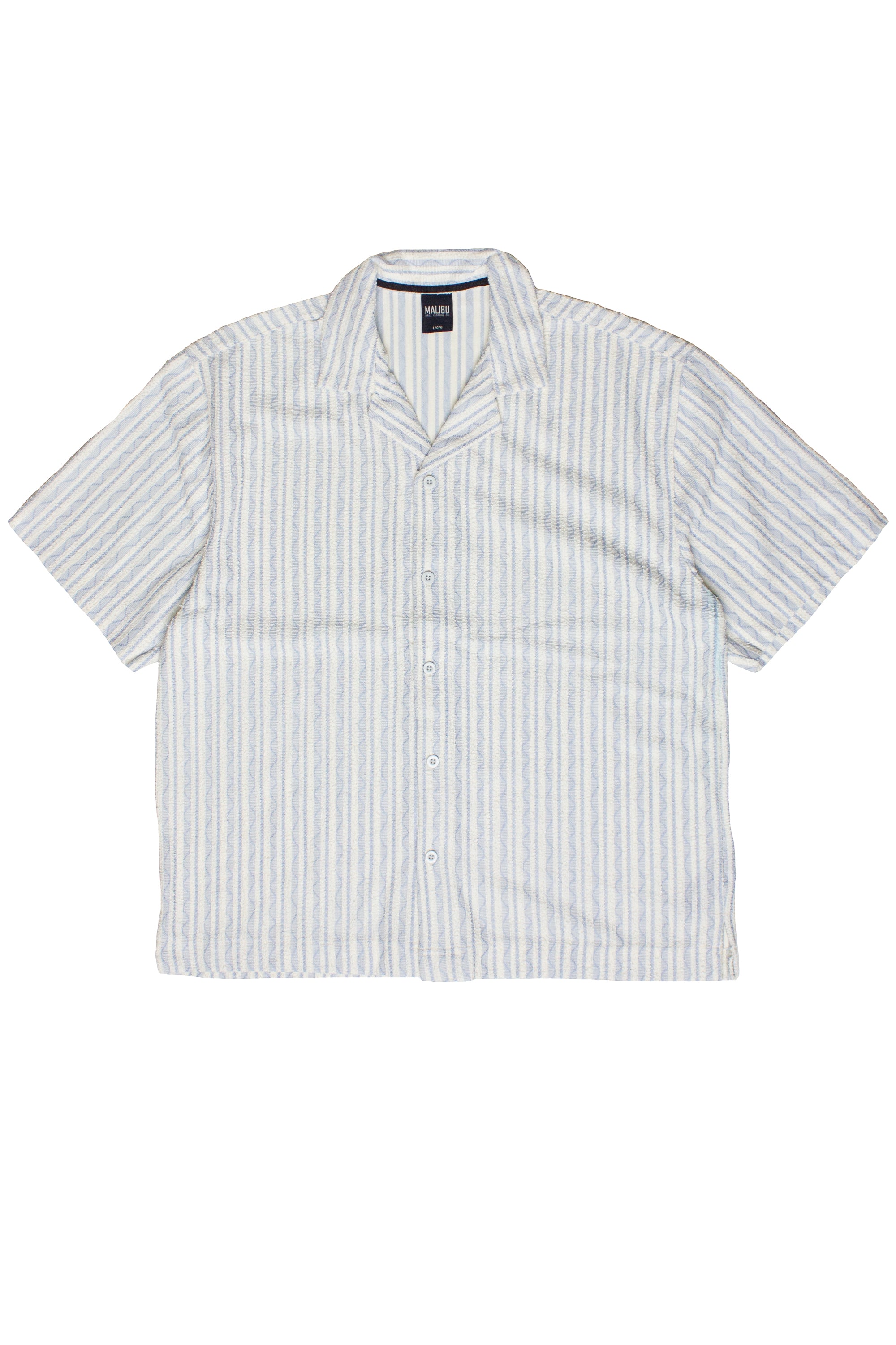 Boucle Stripe Textured Button Up Shirt - Light Blue
