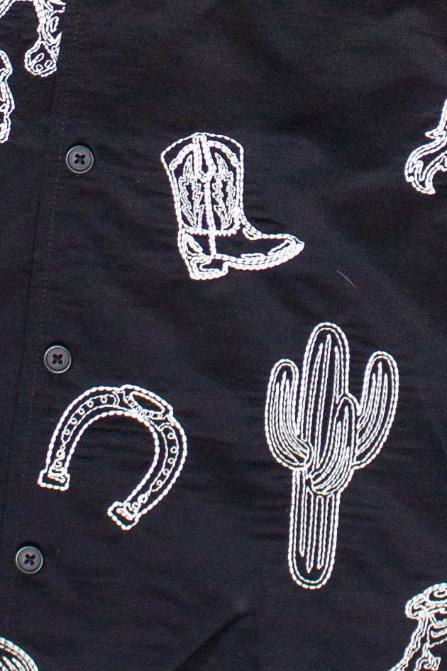 Embroidered Cowboy Crop Fit Button Up Shirt