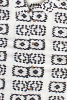 Woven Granny Square Print Button Up Shirt - White