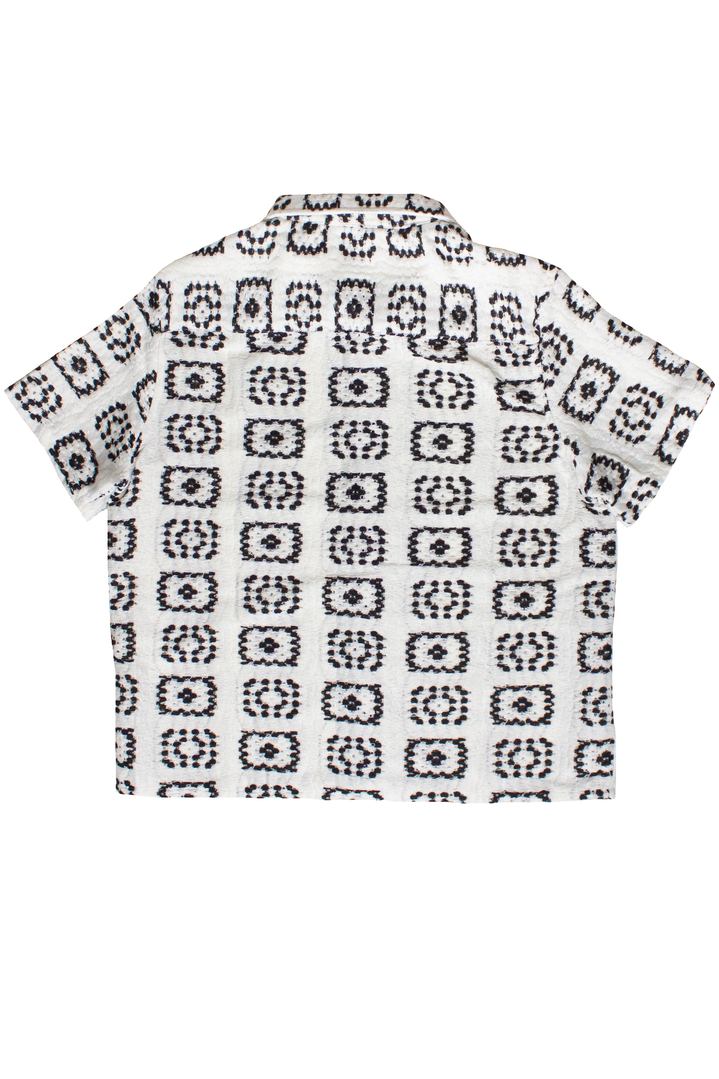 Woven Granny Square Print Button Up Shirt - White