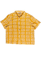 Woven Granny Square Print Button Up Shirt - Yellow