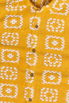 Woven Granny Square Print Button Up Shirt - Yellow
