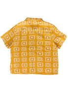 Woven Granny Square Print Button Up Shirt - Yellow