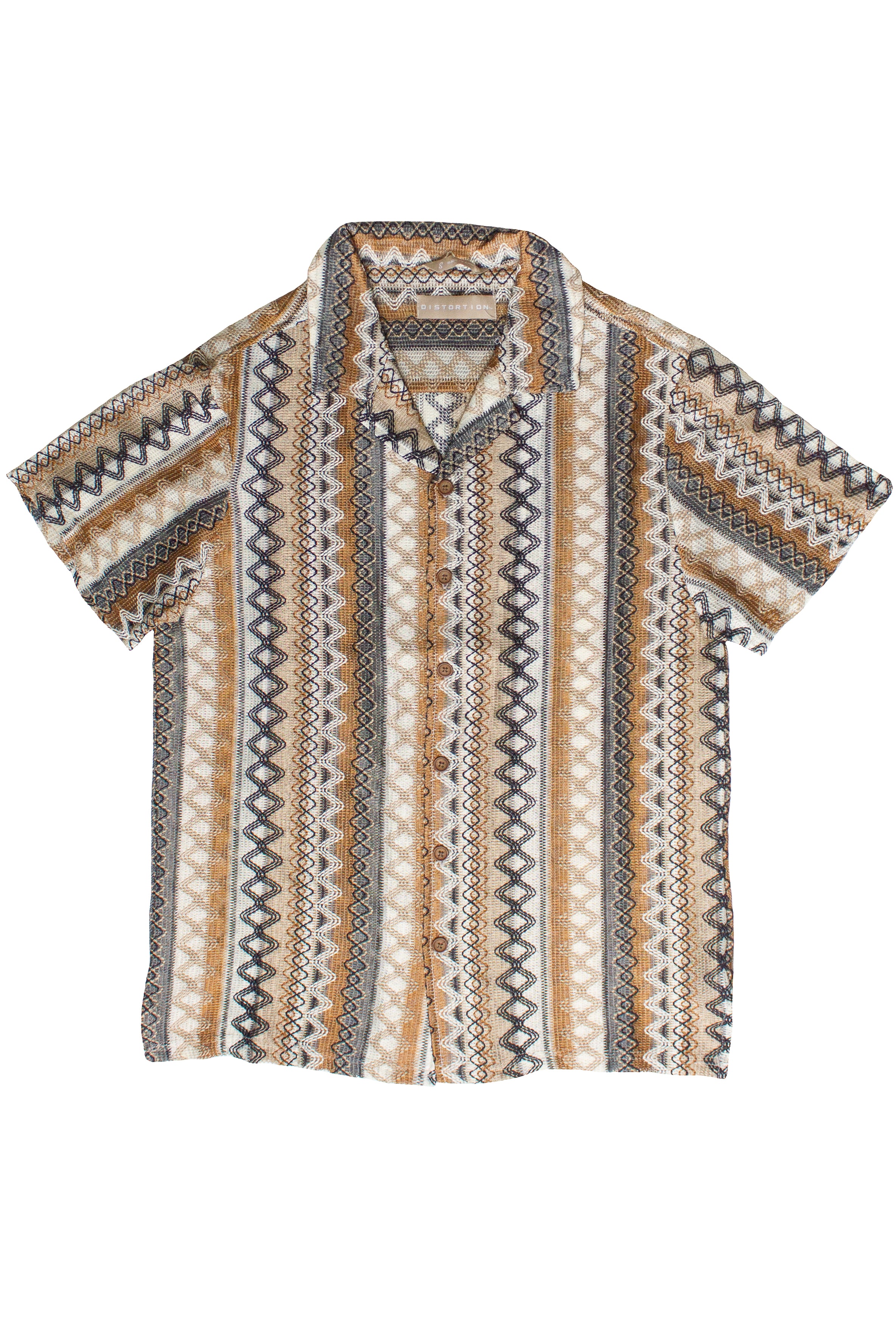 Zig Zag Woven Button Up Shirt - Camel