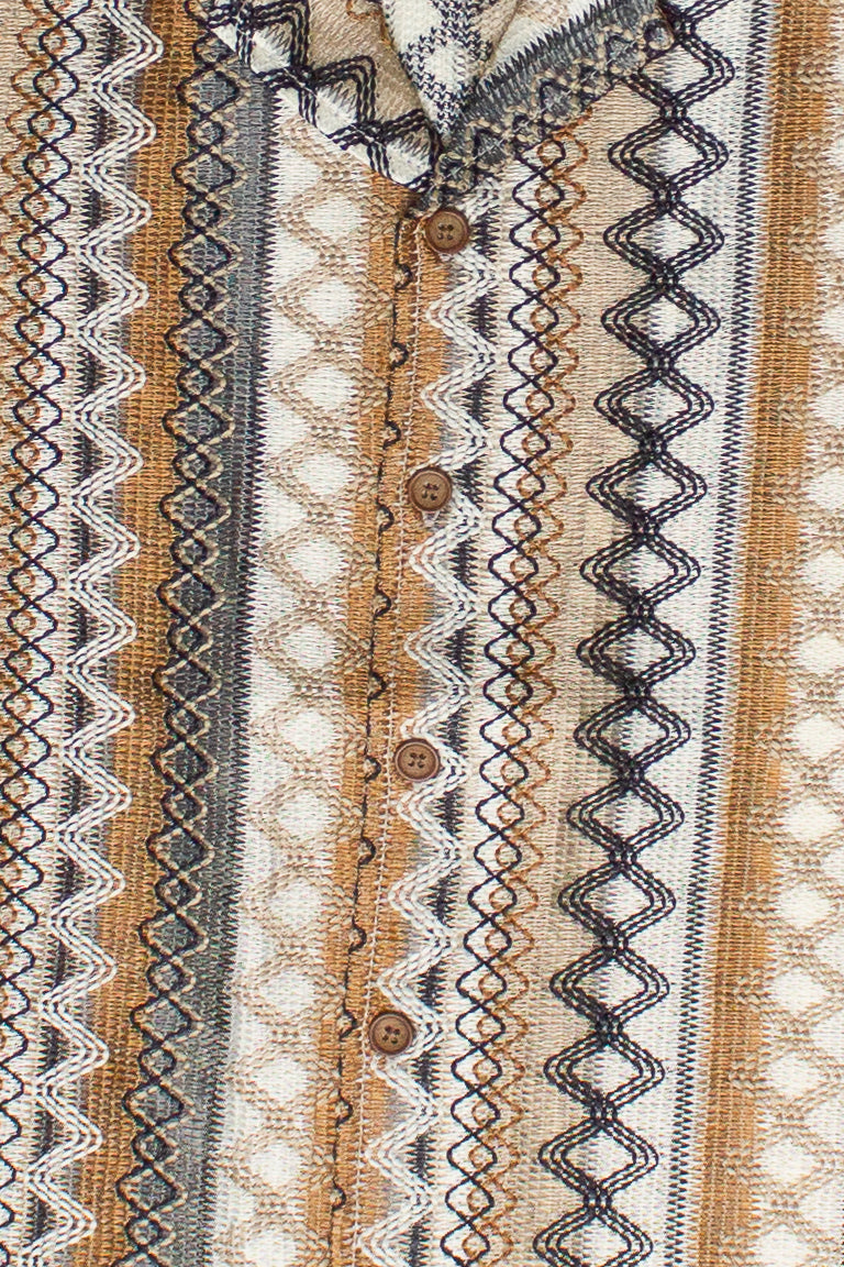 Zig Zag Woven Button Up Shirt - Camel