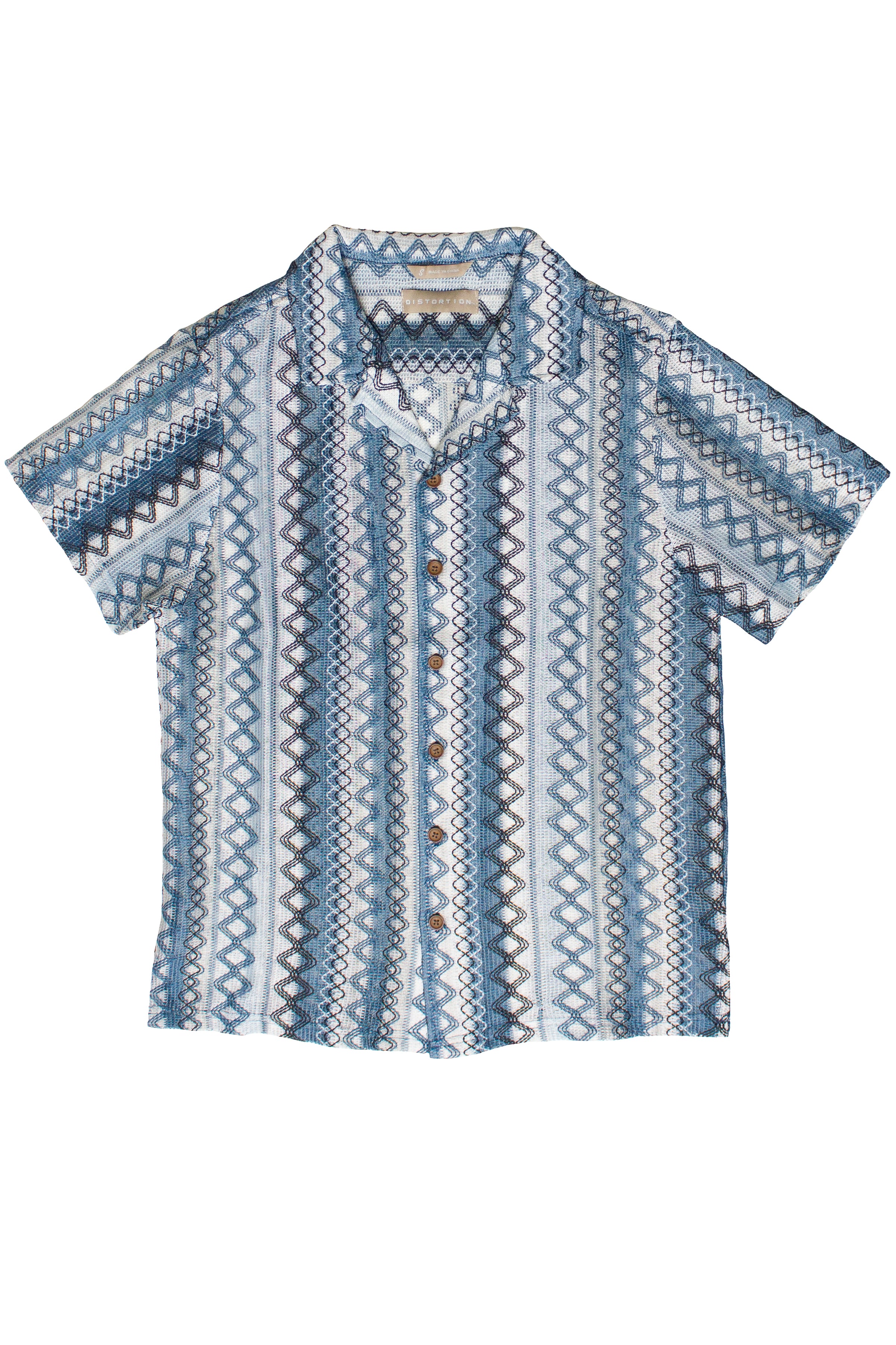 Zig Zag Woven Button Up Shirt - Blue