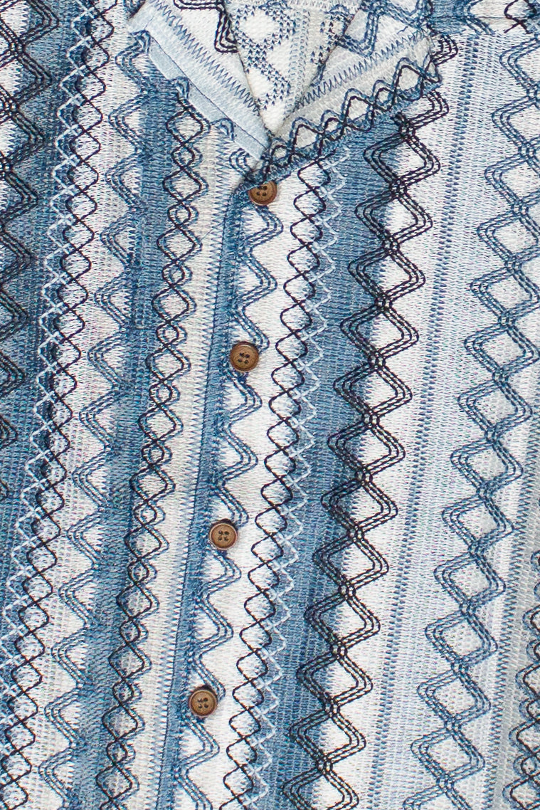 Zig Zag Woven Button Up Shirt - Blue