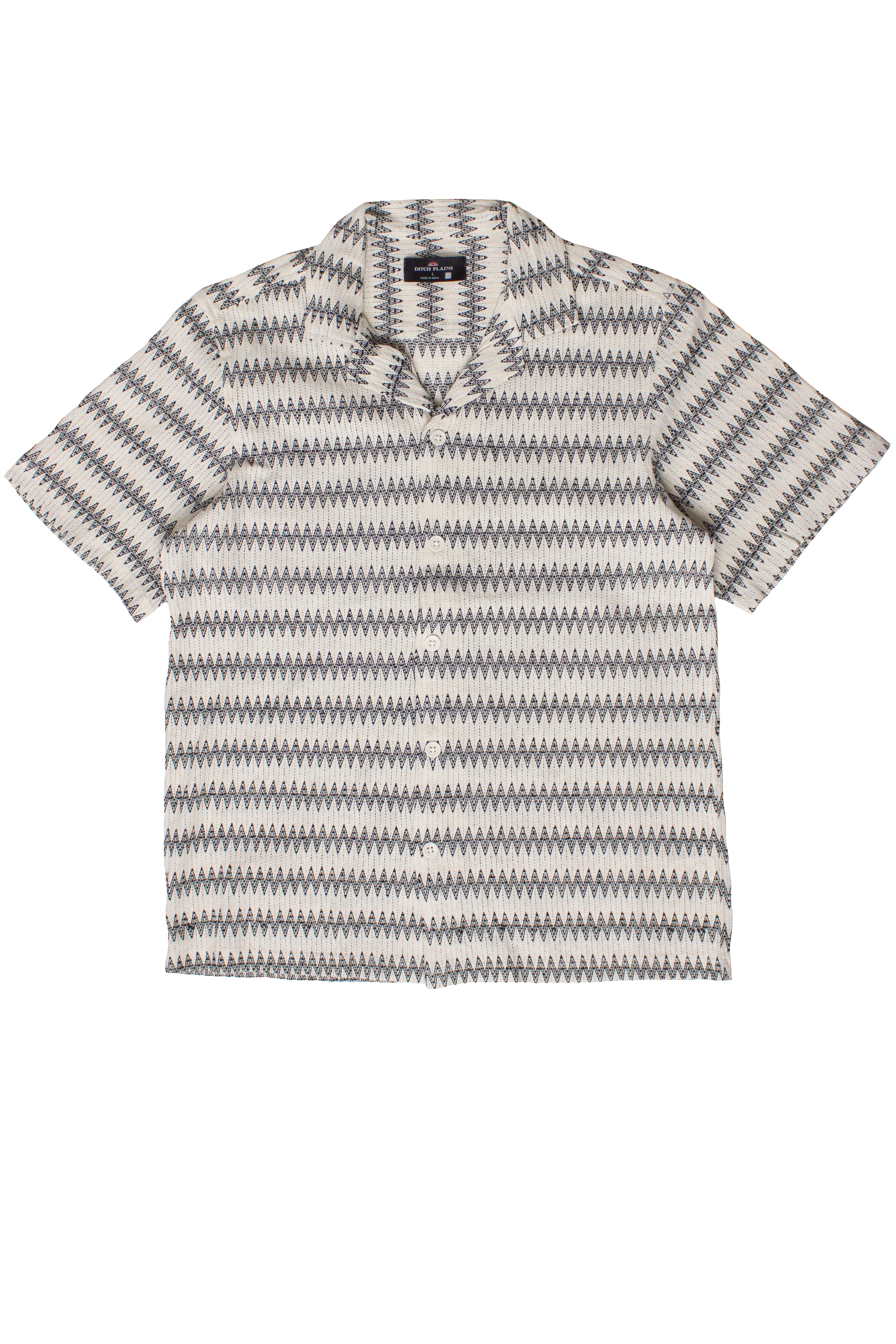 Woven Zig Zag Button Up Shirt - Black