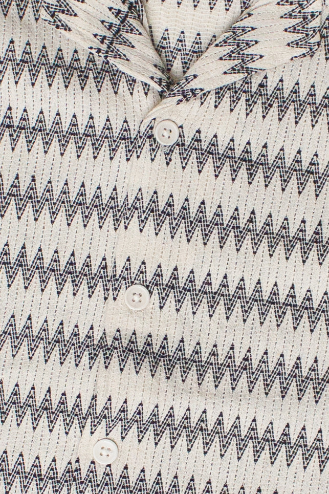 Woven Zig Zag Button Up Shirt - Black
