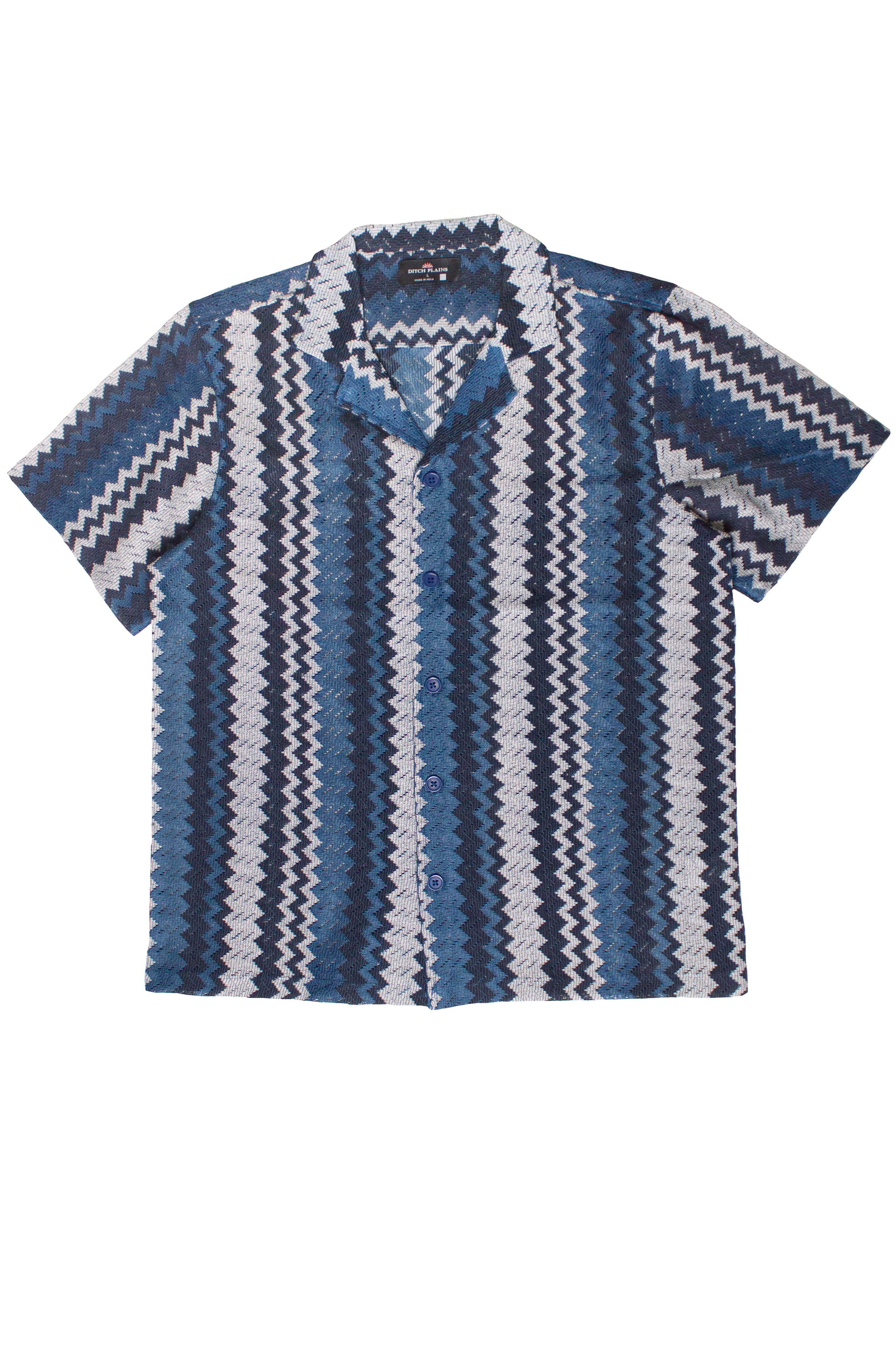 Chevron Striped Woven Button Up Shirt - Blue