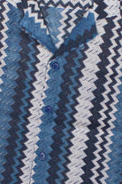 Chevron Striped Woven Button Up Shirt - Blue