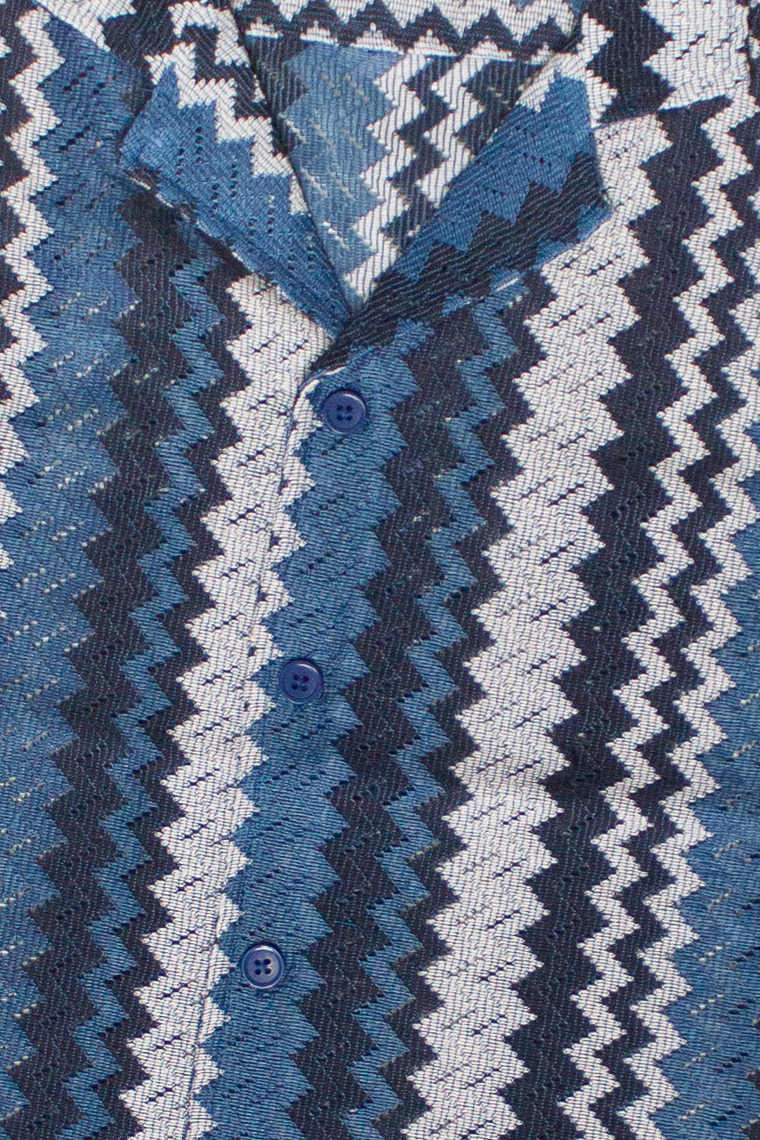 Chevron Striped Woven Button Up Shirt - Blue