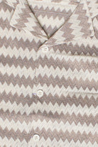 Chevron Striped Woven Button Up Shirt - Beige