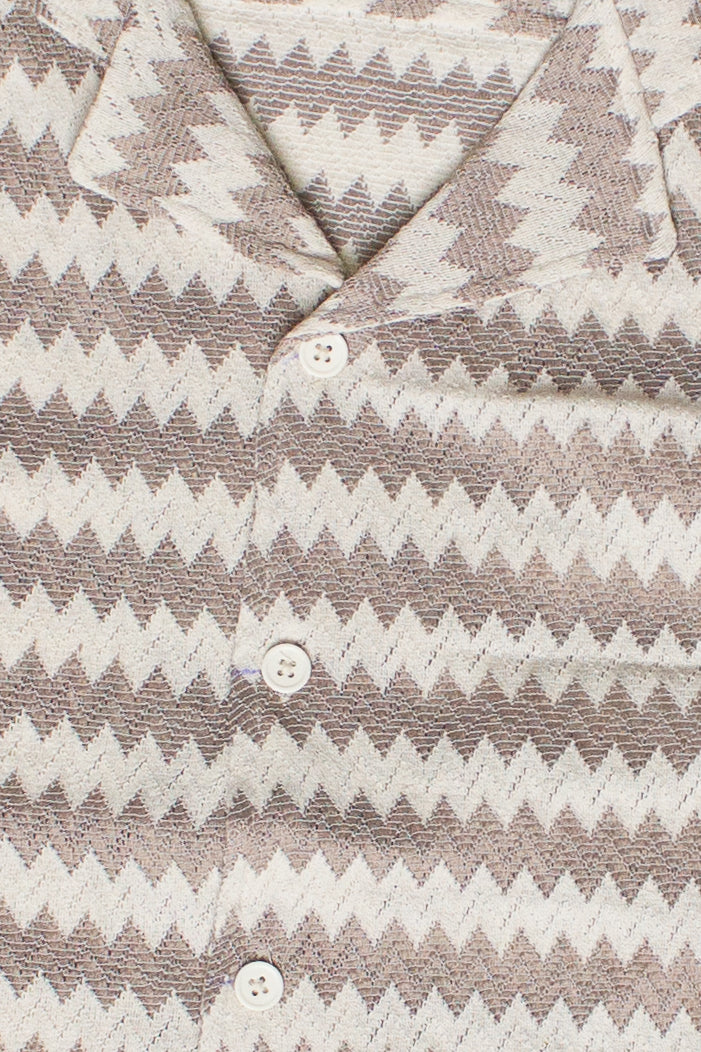 Chevron Striped Woven Button Up Shirt - Beige