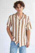 Crochet Striped Woven Shirt