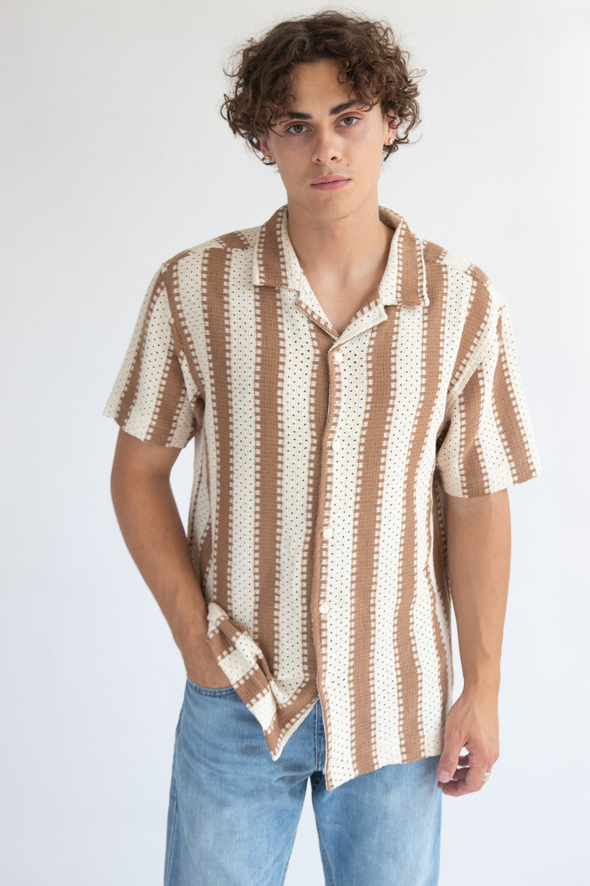 Crochet Striped Woven Shirt