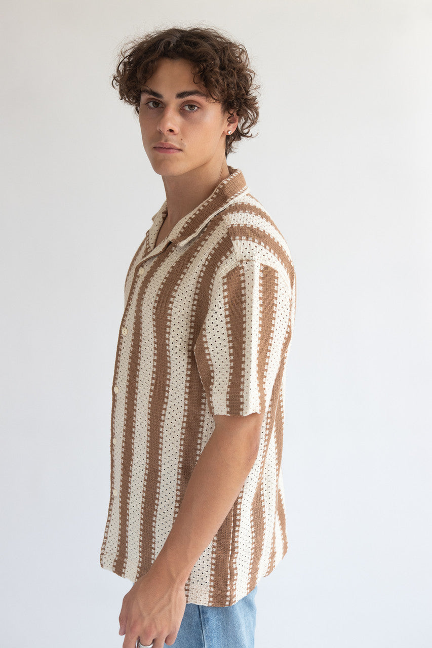 Crochet Striped Woven Shirt