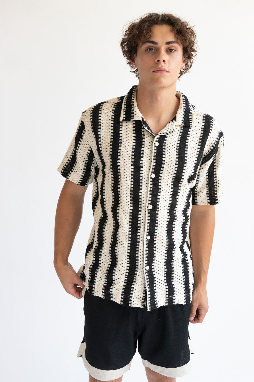Crochet Striped Woven Shirt