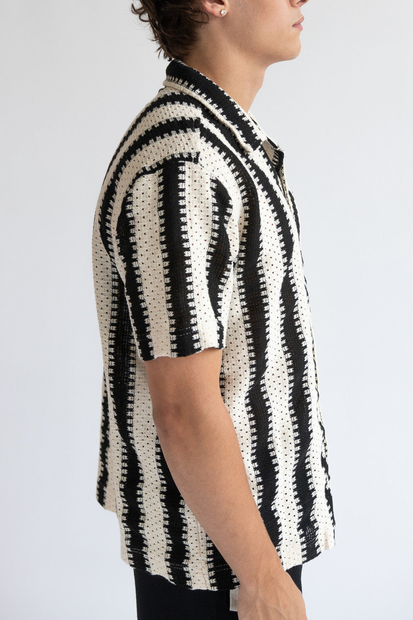 Crochet Striped Woven Shirt