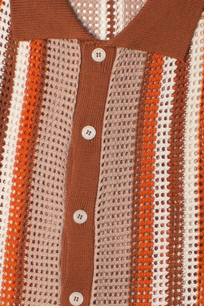 Warm Brown Crochet Button Up Shirt