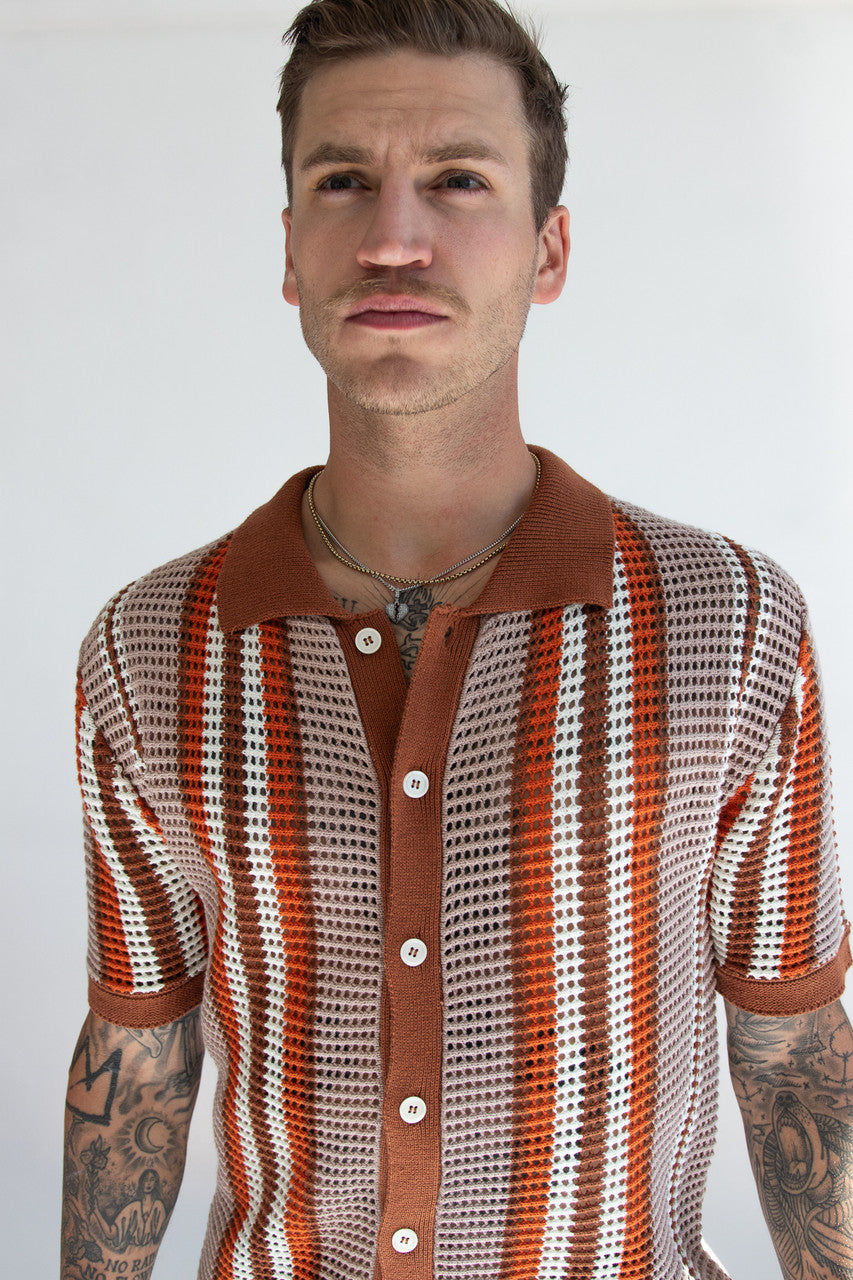 Warm Brown Crochet Button Up Shirt
