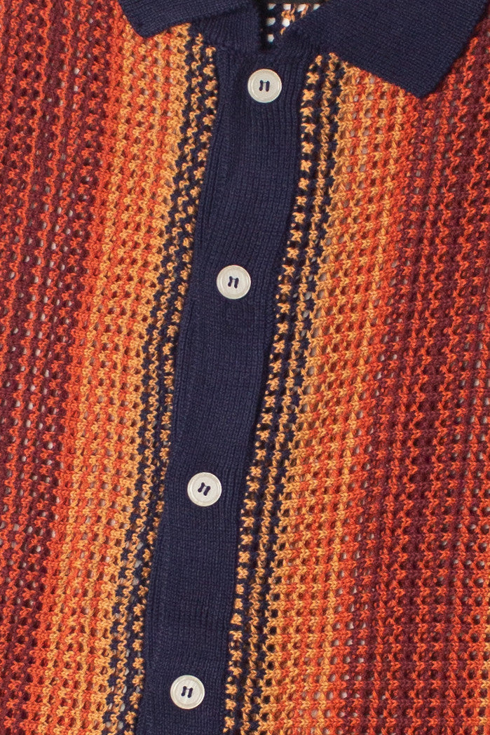 Navy Sunset Crochet Button Up Shirt
