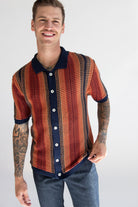 Navy Sunset Crochet Button Up Shirt