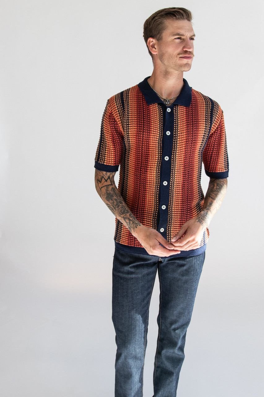 Navy Sunset Crochet Button Up Shirt