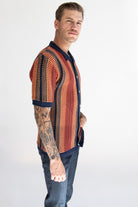 Navy Sunset Crochet Button Up Shirt