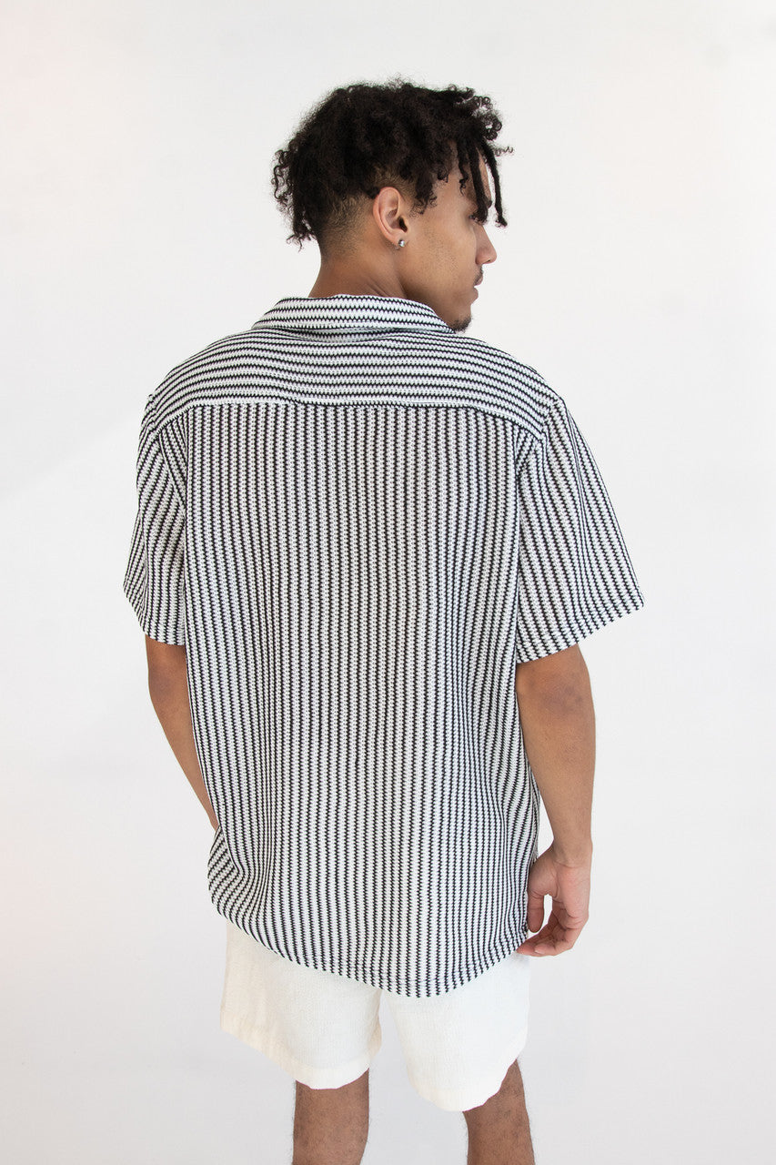 Mini Zigzag Knit Button Up Shirt