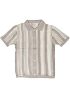 Sandstone Striped Knit Mesh Button Up