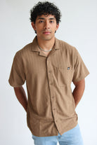 Micro Herringbone Knit Button Up Shirt camel