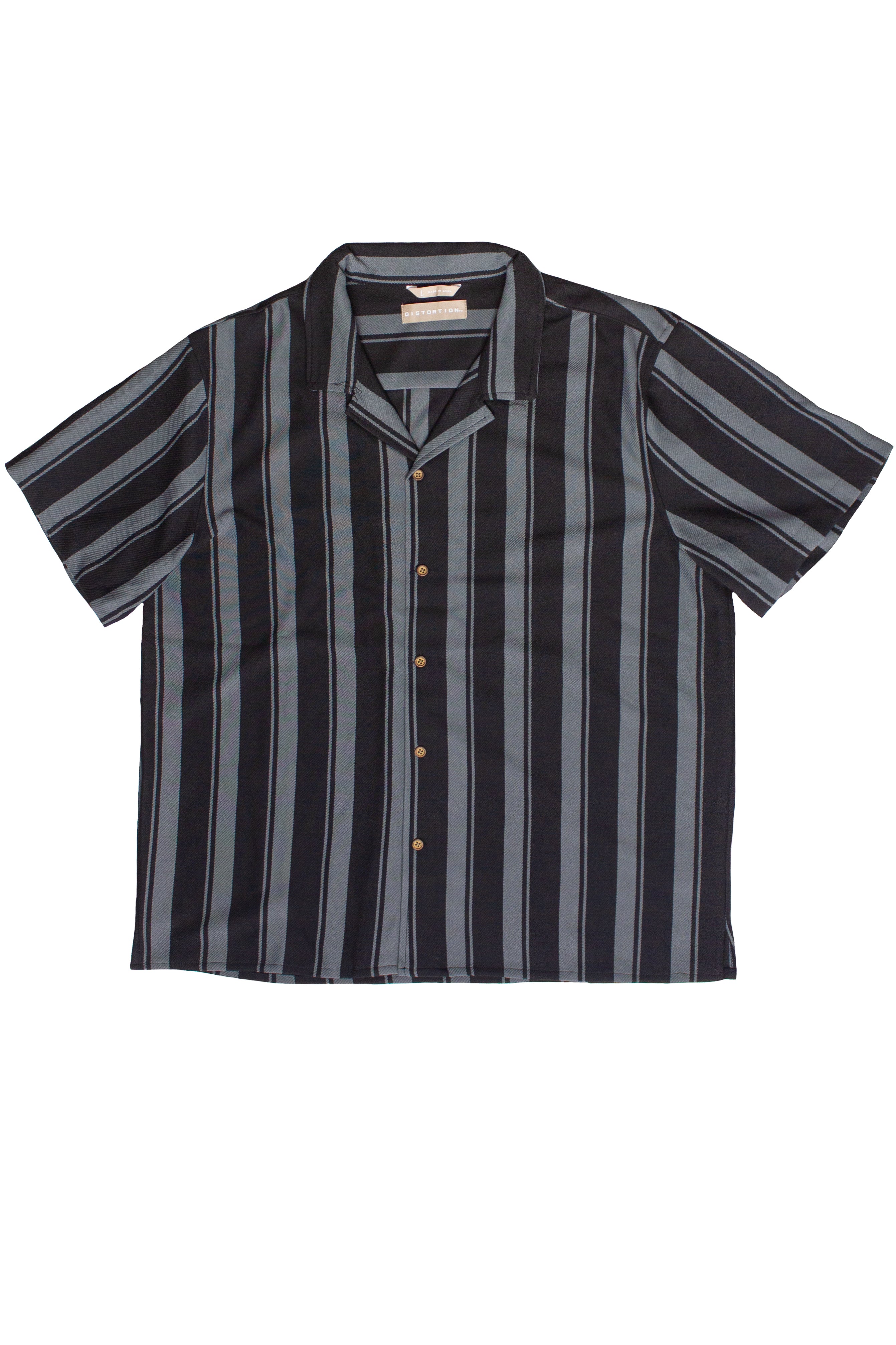Vertical Striped Textured Button Up Shirt - Black