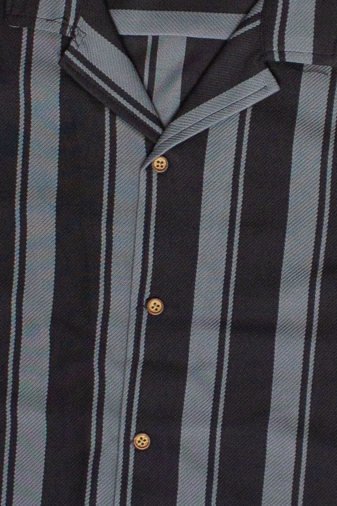 Vertical Striped Textured Button Up Shirt - Black