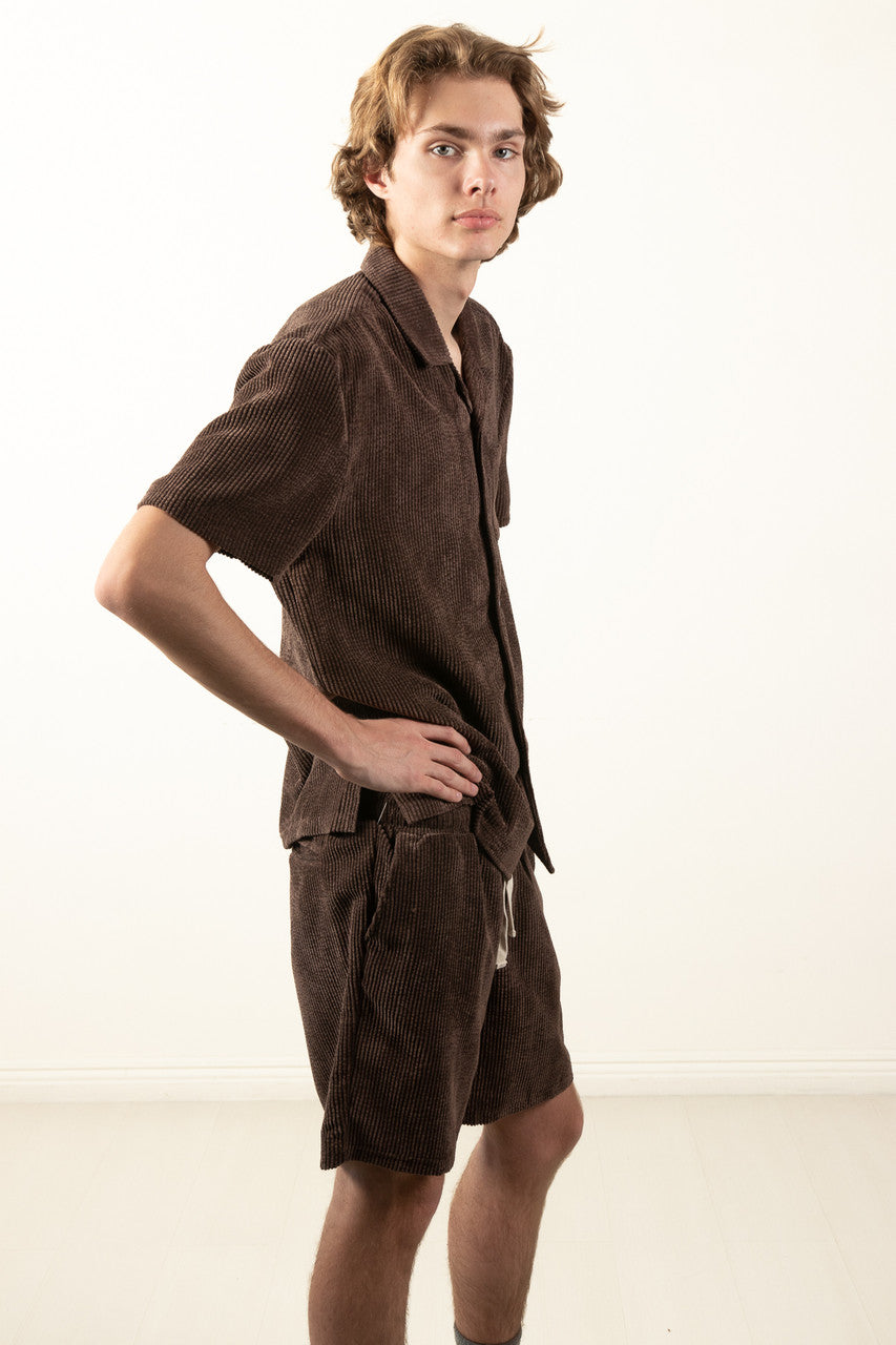 Chocolate Brown Washed Corduroy Shorts