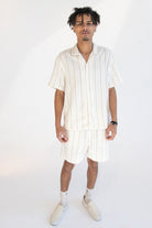 Khaki & White Striped Textured Shorts