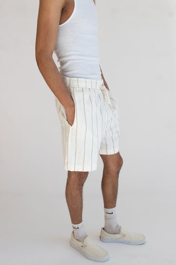Khaki & White Striped Textured Shorts