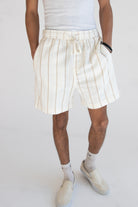 Khaki & White Striped Textured Shorts