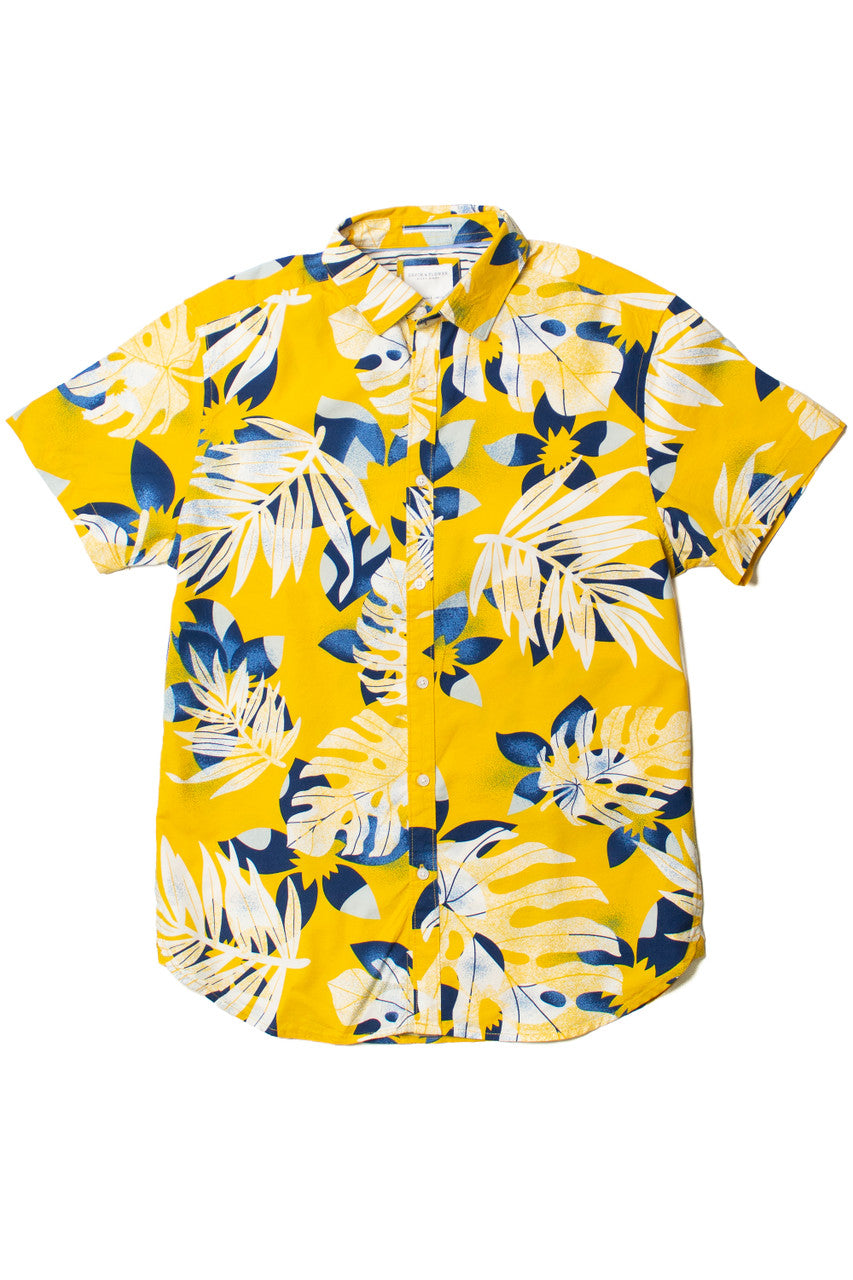 Yellow Tropical Leaves Button Up Shirt