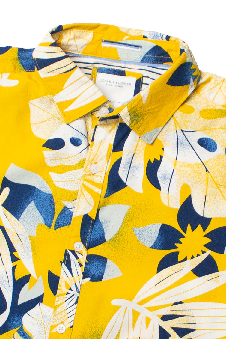 Yellow Tropical Leaves Button Up Shirt