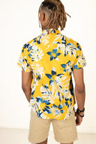 Yellow Tropical Leaves Button Up Shirt