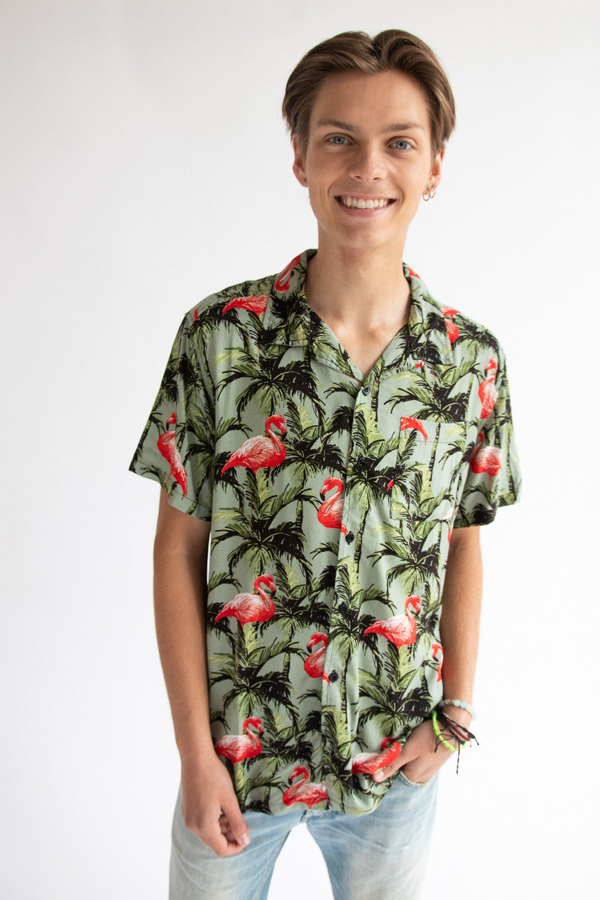 Flamingo Palms Button Up Shirt